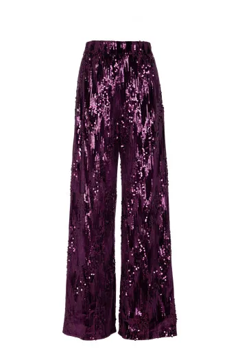 Pantalone širokih nogavica sa prošivenim šljokicama 